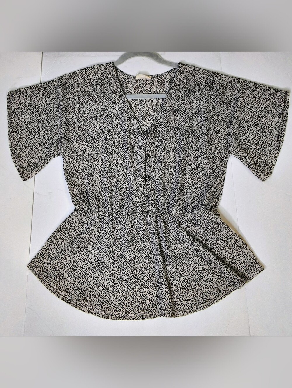Sienna Sky Black & White Micro Print V-Neck Peplum Top